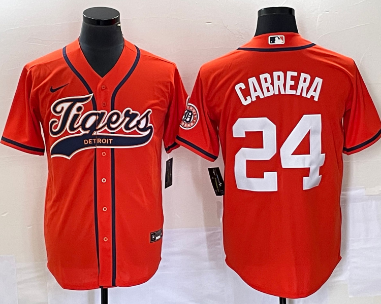Men's Detroit Tigers Miguel Cabrera #24 Orange Jersey Joint Edition