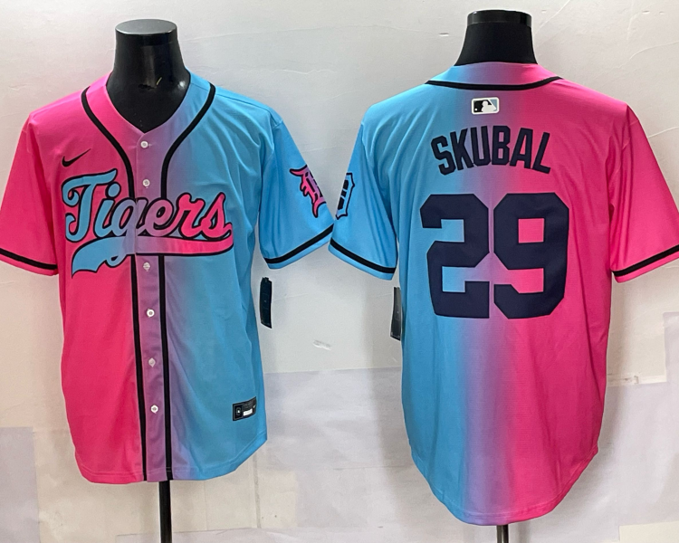 Men's Detroit Tigers Tarik Skubal #29 Pink/Blue Jersey