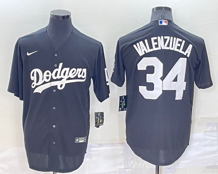 Men's Los Angeles Dodgers Fernando Valenzuela #34 Black Baseball Jersey