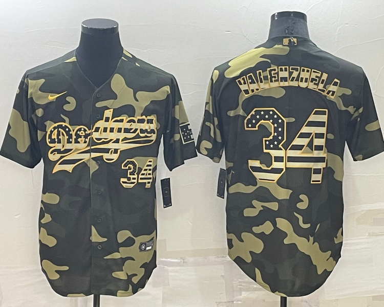 Men's Los Angeles Dodgers Fernando Valenzuela #34 Camouflage Baseball Jersey