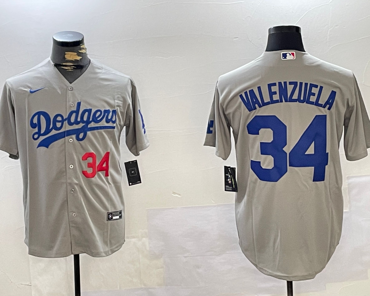 Men's Los Angeles Dodgers Fernando Valenzuela #34 Gray Baseball Jersey