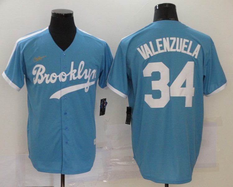 Men's Los Angeles Dodgers Fernando Valenzuela #34 Light Blue Baseball Jersey