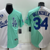Men's Los Angeles Dodgers Fernando Valenzuela #34 White/Green Baseball Jersey