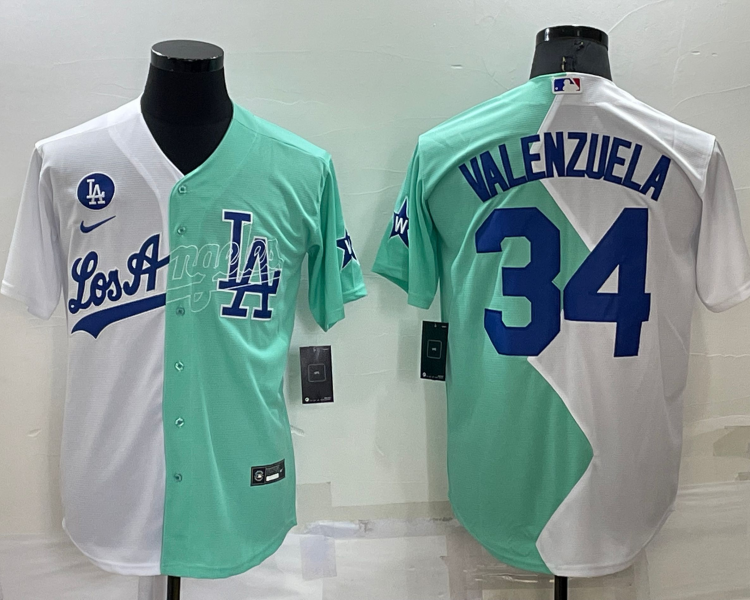 Men's Los Angeles Dodgers Fernando Valenzuela #34 White/Green Baseball Jersey