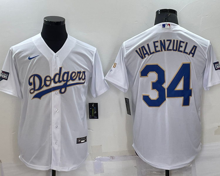 Men's Los Angeles Dodgers Fernando Valenzuela #34 White Jersey