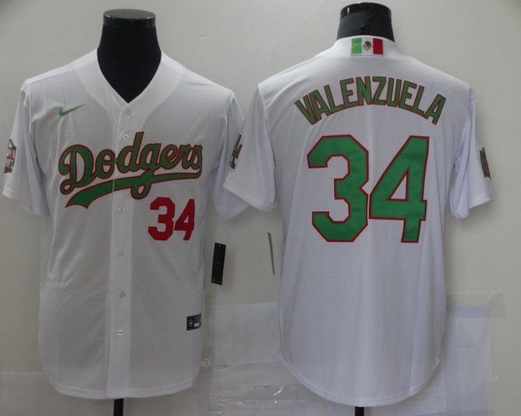 Men's Los Angeles Dodgers Fernando Valenzuela #34 White Jersey