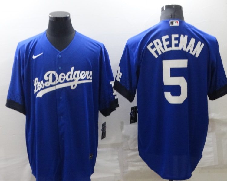 Men's Los Angeles Dodgers Freddie Freeman #5 Blue Stitched Jersey