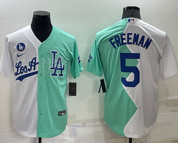 Men's Los Angeles Dodgers Freddie Freeman #5 White/Green Baseball Jersey