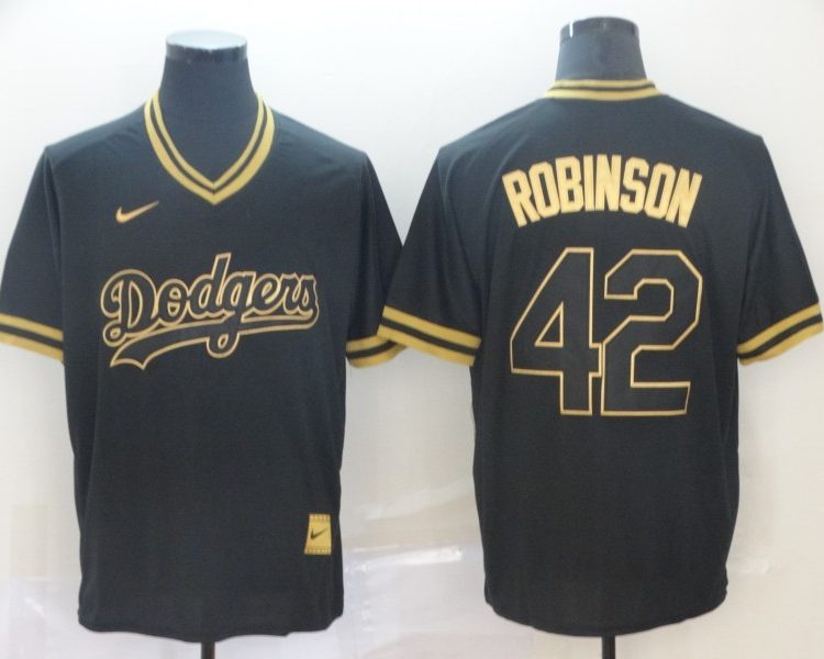 Men's Los Angeles Dodgers Jackie Robinson #42 Black Authentic Jersey