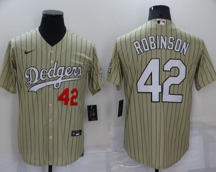 Men's Los Angeles Dodgers Jackie Robinson #42 Gold Baseball Jersey
