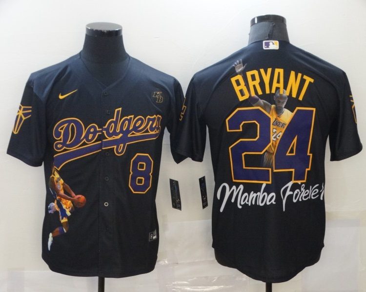 Men's Los Angeles Dodgers Kobe Bryant #8-24 Black Jersey