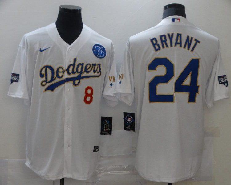 Men's Los Angeles Dodgers Kobe Bryant #8-24 White Alternate Jersey