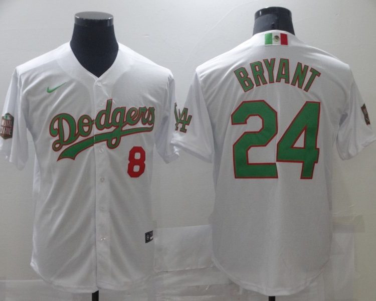 Men's Los Angeles Dodgers Kobe Bryant #8-24 White Authentic Jersey