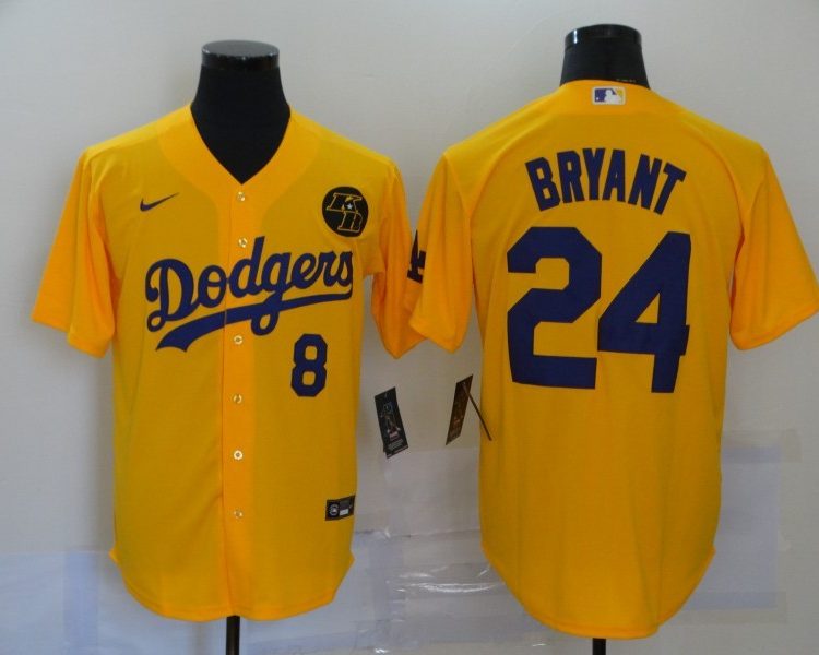 Men's Los Angeles Dodgers Kobe Bryant #8-24 Yellow Baseball Jersey