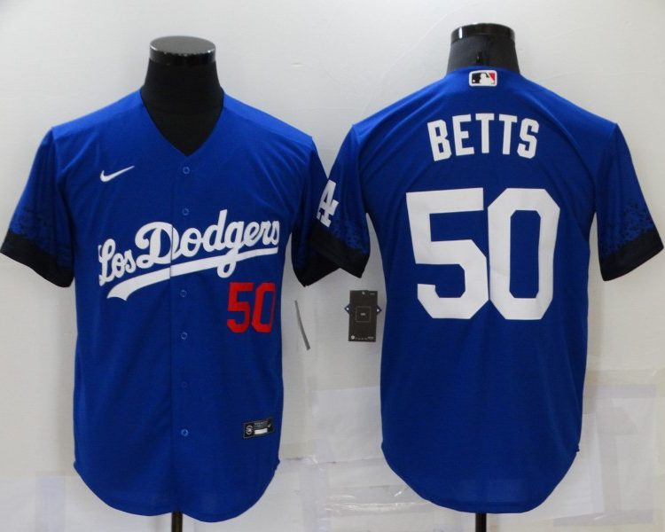 Men's Los Angeles Dodgers Mookie Betts #50 Blue Stitched Jersey