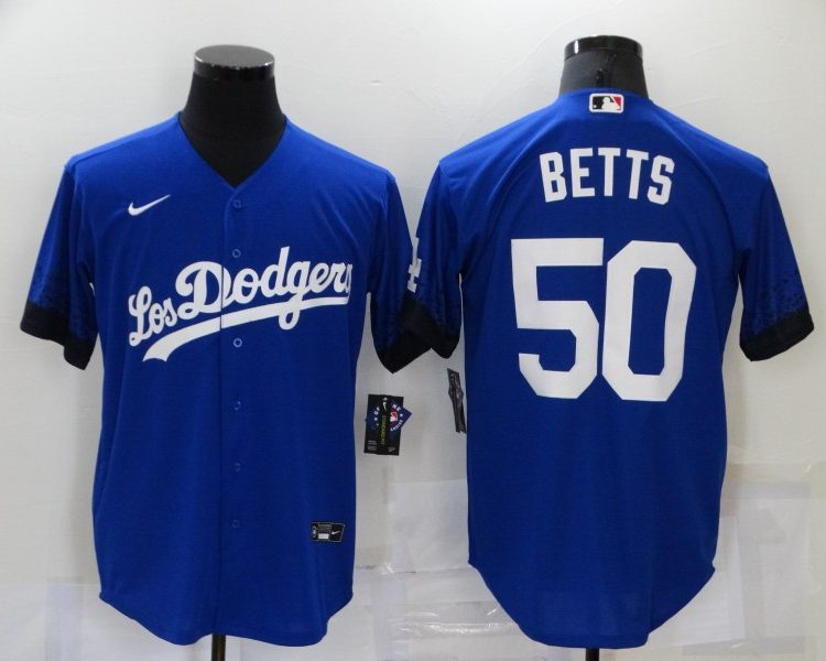 Men's Los Angeles Dodgers Mookie Betts #50 Blue Stitched Jersey