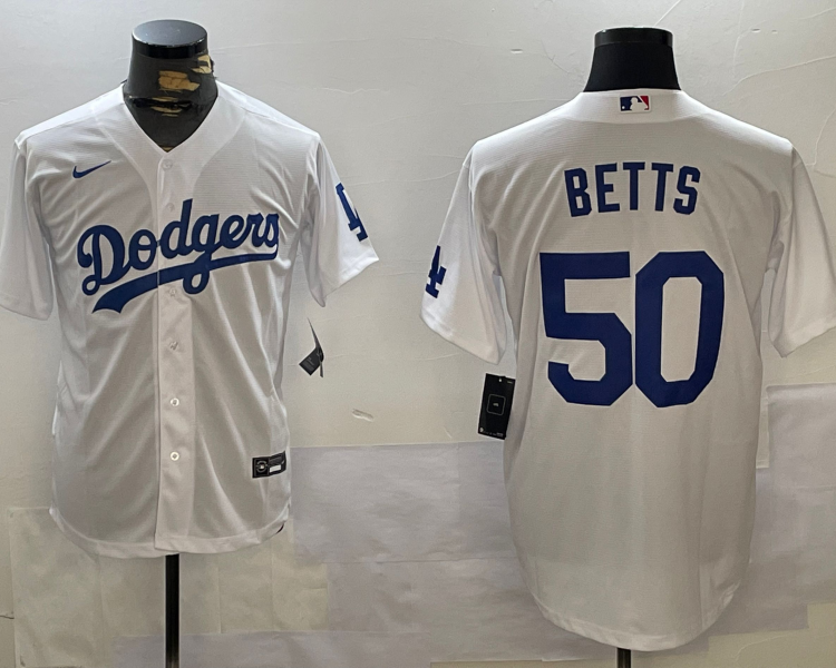 Men's Los Angeles Dodgers Mookie Betts #50 White Baseball Jersey