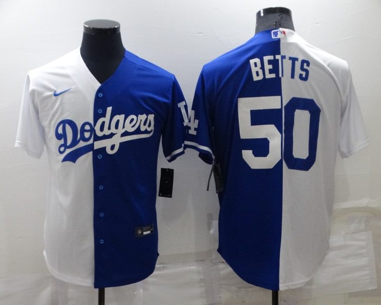 Men's Los Angeles Dodgers Mookie Betts #50 White/Blue Baseball Jersey