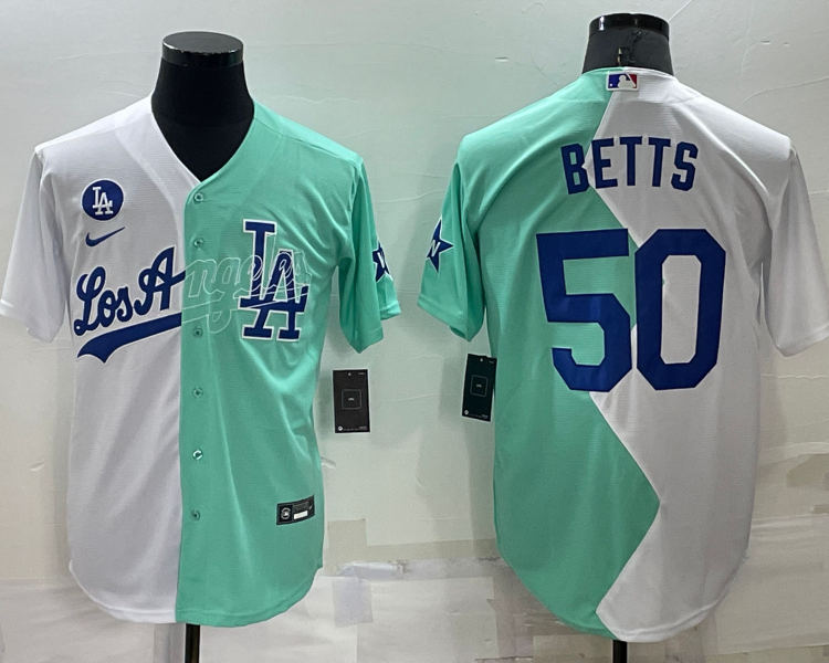 Men's Los Angeles Dodgers Mookie Betts #50 White/Green Baseball Jersey