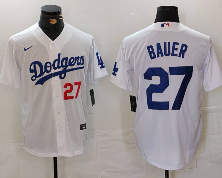 Men's Los Angeles Dodgers Trevor Bauer #27 White Baseball Jersey