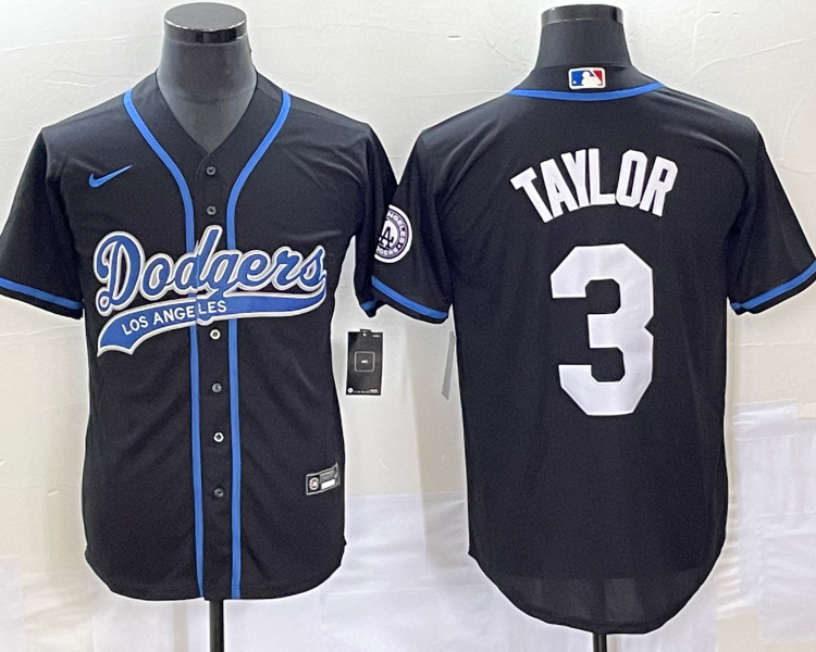 Men's Los Angeles Dodgers Chris Taylor #3 Black Jersey Joint Edition