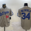 Men's Los Angeles Dodgers Fernando Valenzuela #34 Gray Jersey