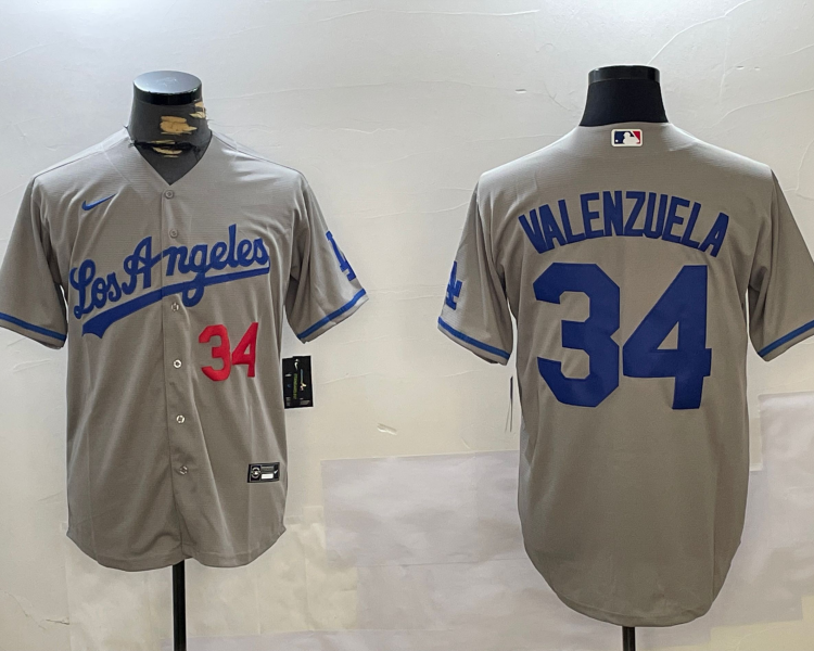 Men's Los Angeles Dodgers Fernando Valenzuela #34 Gray Jersey