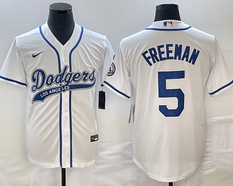 Men's Los Angeles Dodgers Freddie Freeman #5 White Jersey Joint Edition