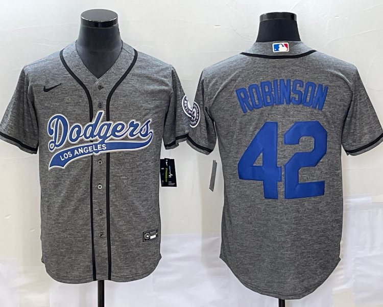 Men's Los Angeles Dodgers Jackie Robinson #42 Gray Jersey Joint Edition