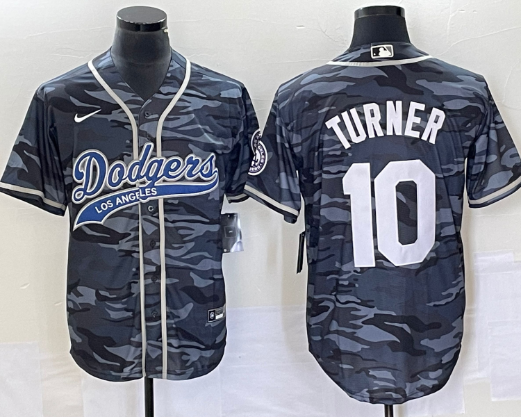 Men's Los Angeles Dodgers Justin Turner #10 Grey Camouflage Jersey Joint Edition