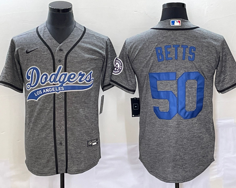 Men's Los Angeles Dodgers Mookie Betts #50 Gray Jersey Joint Edition