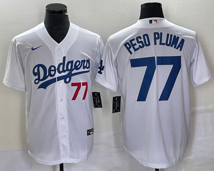 Men's Los Angeles Dodgers Peso Pluma #77 White Jersey