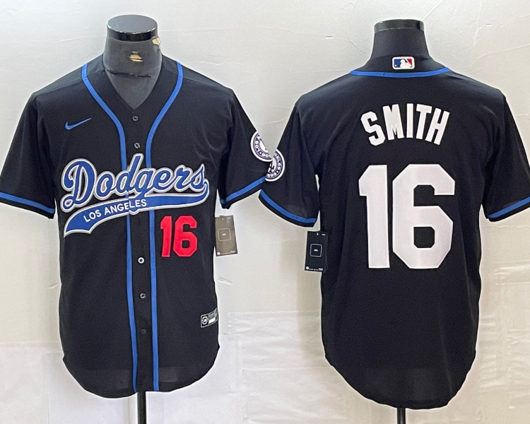 Men's Los Angeles Dodgers Will Smith #16 Black Jersey Joint Edition