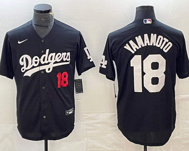 Men's Los Angeles Dodgers Yoshinobu Yamamoto #18 Black Jersey