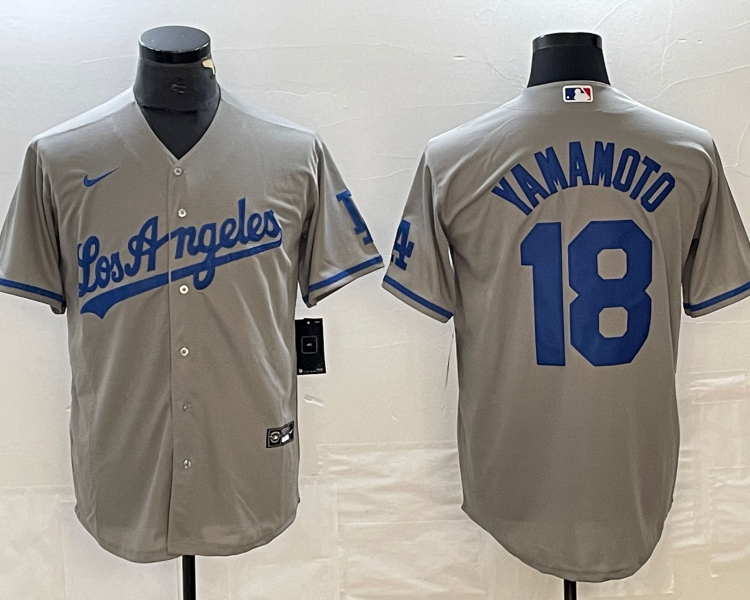 Men's Los Angeles Dodgers Yoshinobu Yamamoto #18 Gray Jersey