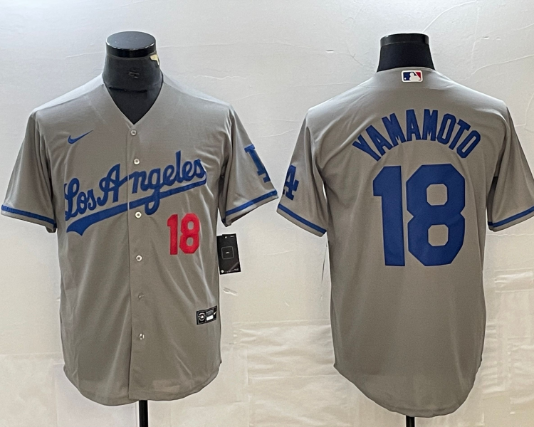Men's Los Angeles Dodgers Yoshinobu Yamamoto #18 Gray Jersey