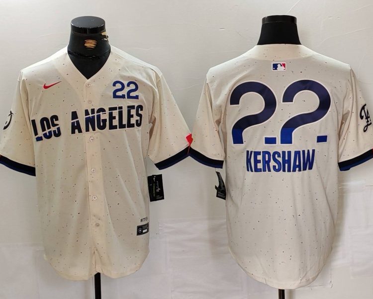 Men's Los Angeles Dodgers Clayton Kershaw #22 Cream 2024 City Connect Jersey