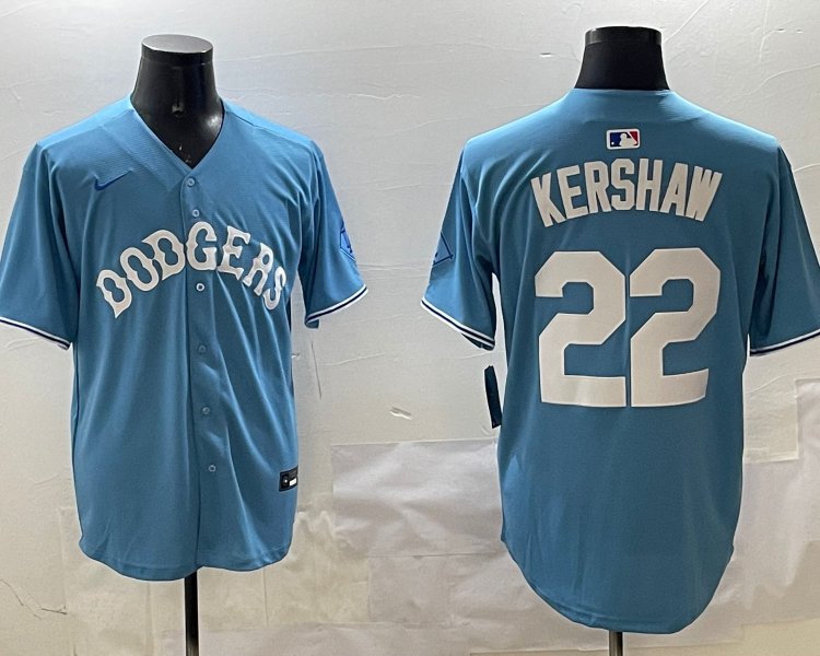 Men's Los Angeles Dodgers Clayton Kershaw #22 Light Blue Limited Jersey