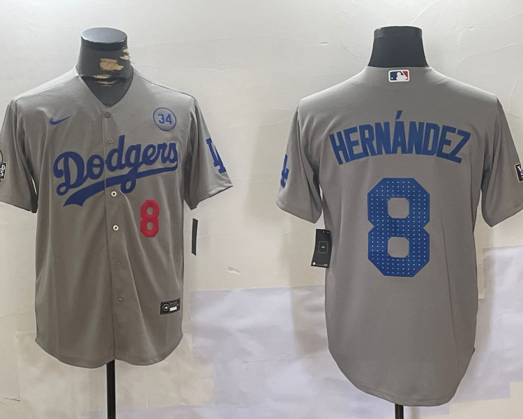 Men's Los Angeles Dodgers Enrique Hernandez #8 Gray Jersey