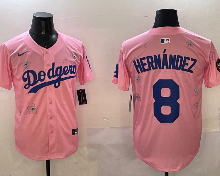 Men's Los Angeles Dodgers Enrique Hernandez #8 Pink Alternate Jersey
