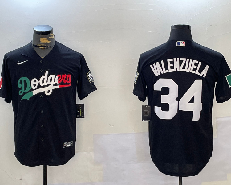 Men's Los Angeles Dodgers Fernando Valenzuela #34 Black Name Jersey