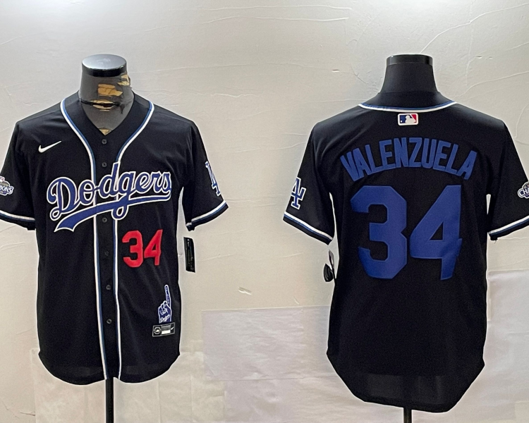 Men's Los Angeles Dodgers Fernando Valenzuela #34 Black Team Jersey
