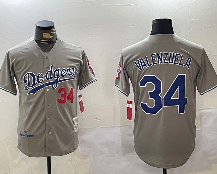 Men's Los Angeles Dodgers Fernando Valenzuela #34 Gray 1981 World Series Baseball Jersey