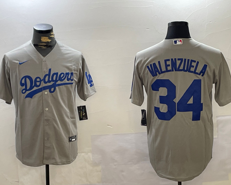 Men's Los Angeles Dodgers Fernando Valenzuela #34 Gray Jersey