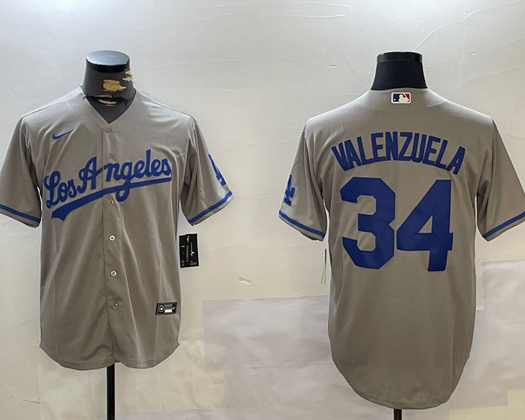 Men's Los Angeles Dodgers Fernando Valenzuela #34 Gray Jersey