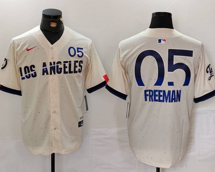 Men's Los Angeles Dodgers Freddie Freeman #5 Cream 2024 City Connect Limited Jersey