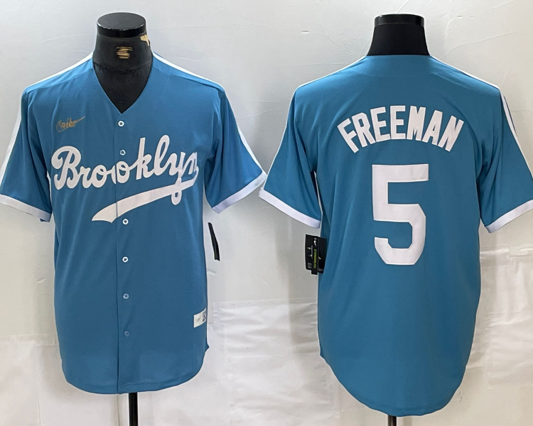 Men's Los Angeles Dodgers Freddie Freeman #5 Light Blue Alternate Cooperstown Collection Jersey