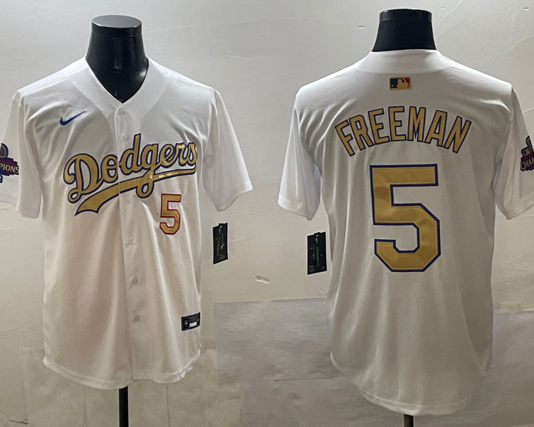 Men's Los Angeles Dodgers Freddie Freeman #5 White 2025 Gold Collection Limited Jersey