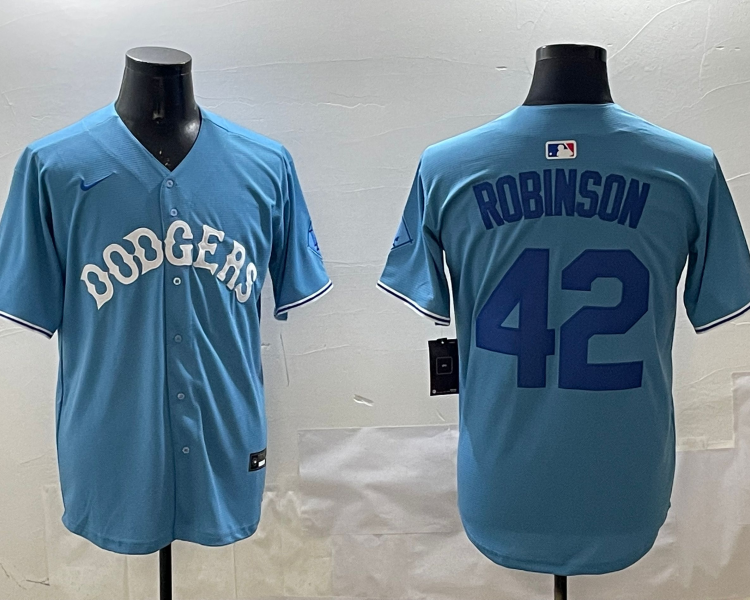 Men's Los Angeles Dodgers Jackie Robinson #42 Light Blue Jersey
