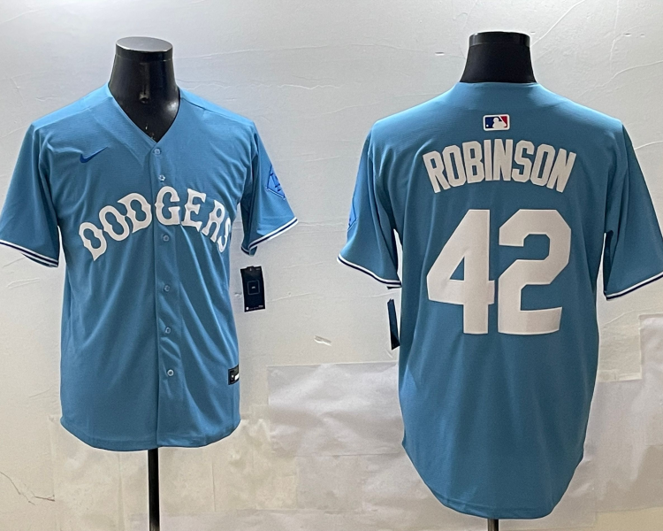 Men's Los Angeles Dodgers Jackie Robinson #42 Light Blue Limited Jersey